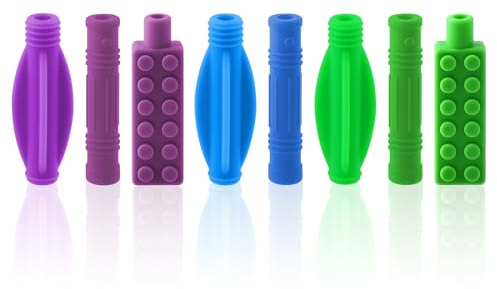 Chew Pencil Topper Set (8er Pack), Silikon Kaukette mit Kaubarem Beißring Bleistiftaufsatz, Silikon Kaustab, Kaubares Schmuckspielzeug Kauspielzeug für Jungen, Mädchen, Kinder mit Autismus, ADHS