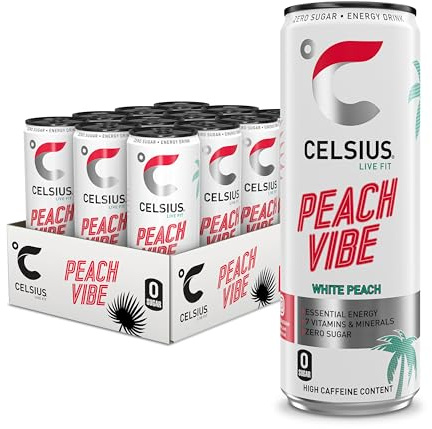 CELSIUS Sparkling Peach Vibe, Refreshing Energy Drink, 335ml (Pack of 12)