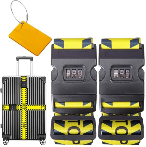 Sangles à Bagages,Sangle de Bagage Réglable Antidérapante avec Verrouillage par Mot de Passe,2 Sangle Valise Voyage avec 1 Étiquette de Bagage pour Voyager en Toute Sécurité
