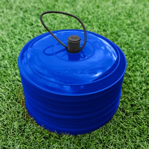 FORZA Near Flat Training Marker Cones [10 färger] | 50-pack med 23 cm breda, ultra-hållbara koner – perfekt för fotboll, rugby, hockey och mer
