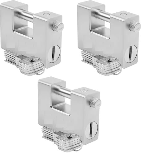 AntDau71® - 3 x Candado blindado antirrobo de 1 kg con 5 llaves - Acero macizo templado - Grillete de 12 mm de grosor - Cerrojo para moto, persiana, puerta, seguridad garaje. Longitud 94 mm