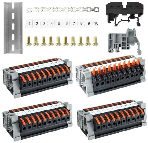 40 Pièces Bornier Electrique,Kit de Bornier de Rail Din Electrique,PCT-211 Bornes à Vis pour Rail Din pour 0.08-4 mm² Compact Bornier Electrique