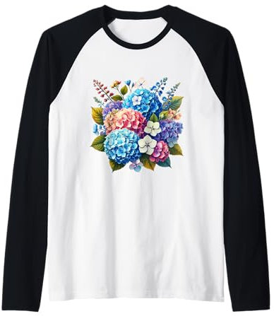 Fiori Ortensia Ortensia Multicolore Forme Mania Maglia con Maniche Raglan