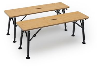 qeedo Benny 2er-Set Camping Sitzbank, Bambus Holz, 98 x 40 x 43 cm, Campingbank klappbar, Bierbank, Bierzeltbank, Balkonmöbel, Garten