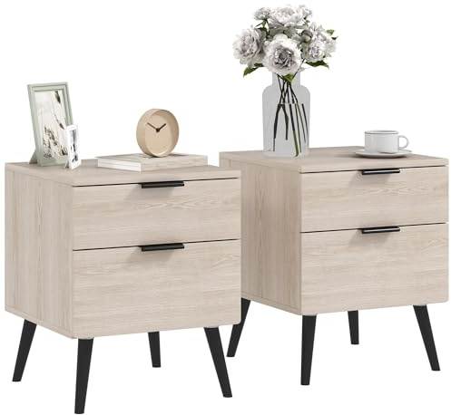 HOMCOM Juego de 2 Mesillas de Noche de Estilo nórdico con cajón y Base elevada, Mesillas de Noche Modernas de aglomerado y Madera de Pino, 40x40x50 cm, Roble