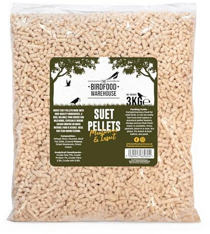 The Birdfood Warehouse Mealworm & Insect Suet Pellets 3kg | Premium Suet for Wild Garden Birds, High Energy Bird Food, All Year Feed