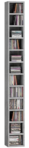 HOMCOM 204 CD unidad de almacenamiento, Torre de almacenamiento con 12 cubos, 175cm estantería alta para la sala de estar, oficina en casa, sala de estudio, gris cemento
