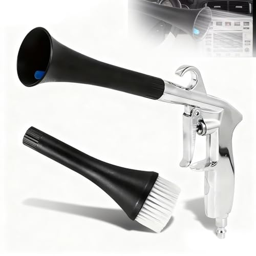 Rengöringspistol med tryckluft, torr utblåspistol 6–9,2 bar tryckluftspistol med borste högt tryck luftpistol för bil instrumentbräda lädersäten matta (silver)