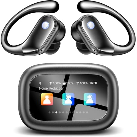 jaddsa Wireless Earbuds, ENC Noise Cancelling Ear Buds with Smart Touchscreen, Bluetooth 5.4 Headphones, Bass Stereo Sound Over-Ear Earbuds, 5 EQ Modes for Sports/Travel/Gym- Jet Black