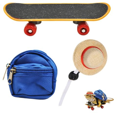 Ryggsäck För Skäggagam 3 Delar Justerbar Liten Ödla Skateboard | Tillbehör För Skäggagamar För Reptil Terrarium Hemma Utomhus Lek
