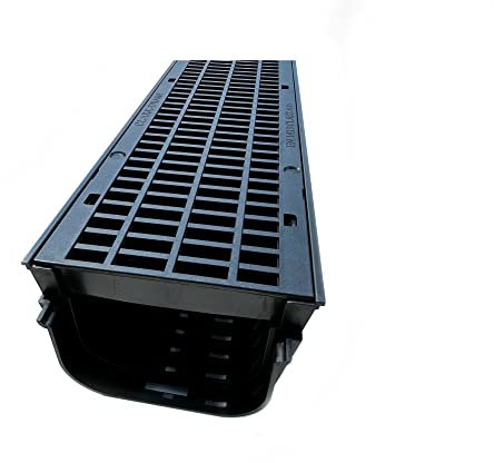 5 x CD410 Shallow Flow Drain Channel Drainage Plastic PVC Heavy Duty Including 2 x Endcaps for Water Rain Storm Shower Garden Driveway 1m