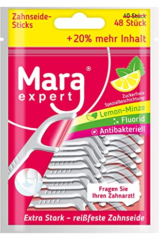 Zahnseide Sticks von MARA EXPERT | 48x Reinigung Zahnzwischenäume |FLUORID, CHLORHEXIDINE BESCHICHTUNG - LEMON MINT - ULTRA GLIDE