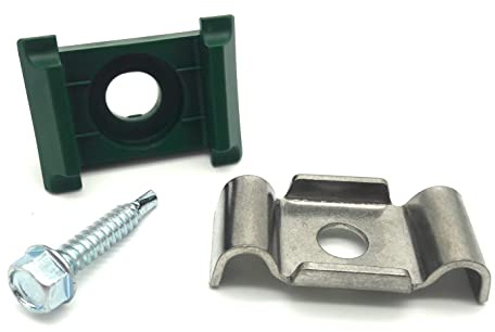 20 x KU grün + Klemmlasche + Bohrschraube für Doppelstabmattenzaun Eck Halter Zaunpfosten Top