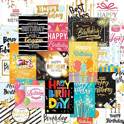DEEPLAY 24 Holographic Birthday Card Assortment, Foil Gold Blank Greeting Card, Birthday Cards with Envelopes and Stickers, Glossy Elegant Bulk Happy Birthday Notes (4.7'' X 6.7)
