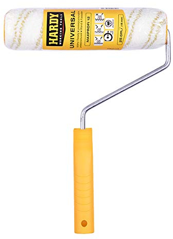 HARDY WORKING TOOLS Set peintre, rouleau et rouleau de peinture polyester, Hauteur des poils 12mm, Longueur 25cm, Diamètre 48mm, Blanc-jaune, A0180-512000