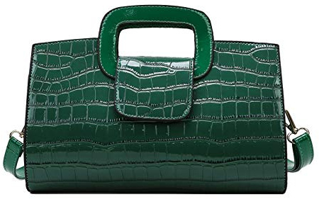 Milya Damen Vintage Krokodil Lackleder Handtasche Clutch Henkeltasche Abendtasche Umhängetasche Ledertasche Schultertasche mit Schulteriemen Muttertaggeschenk, Lackleder Grün