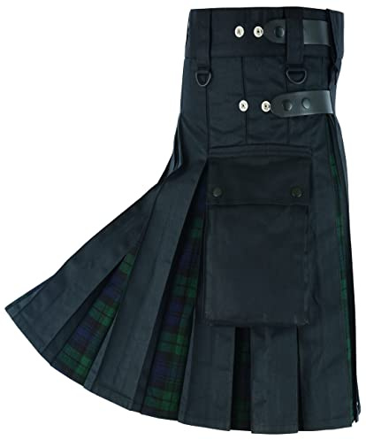 Hamilton Kilts Hybride Blackwatch Écossais Kilt Traditionnel Montagnes Highland Coton Tartan Fête Mariage Robe - Noir - W50