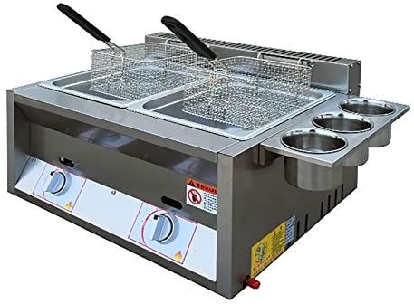 Gasfritteuse, Gewerbliche Edelstahl Fritteuse mit Hoher Kapazität, Professionelle Gas Arbeitsplatten Küchenbratmaschine, Doppel Fritteuse für die Restaurant Heimküche