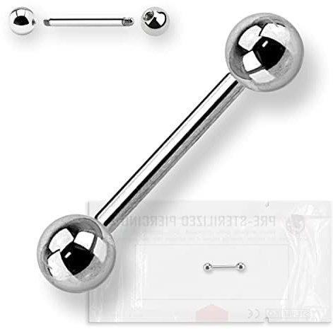 WARRIOR piercing industriel stérile en titane G23, tige de piercing barbell, 14G (1,6 mm), avec deux boules de 4 mm, emballage de 1 pièce, PTL-001 (14 mm)