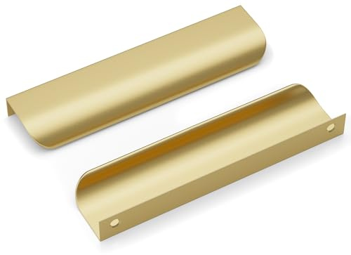 Goldenwarm 5Pack 128mm(5in) Gold Cabinet Handles Modern Drawer Handle Aluminum Finger Edge Pull Curved Profile Handle Concealed Furniture Handles Wardrobe Handles