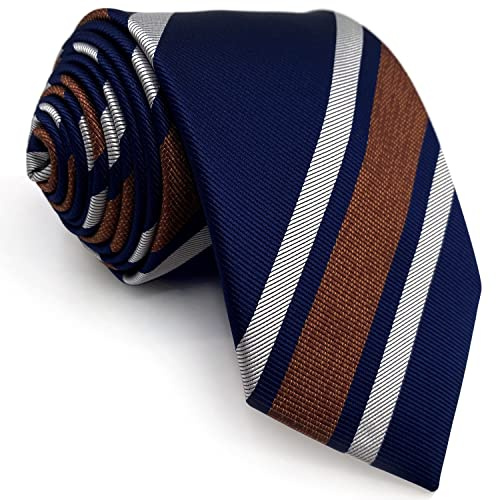 S&W SHLAX&WING Corbatas a Rayas para Hombre Azul Marino con Rayas Blancas Marrones Business Extra Largas 160cm