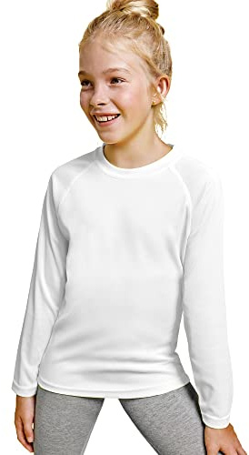 Fluor Colored T-shirt Långärmad för flickor och pojkar - Bekväm sportig T-shirt, mjuk, slät och elegant, Vit, 8 år