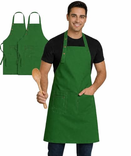 Didart Handmade Delantal Cocina Hombre .2 Uds.Mandil cocina mujer, Delantal Camarero, Resistente a la Humedad. 3 Bolsillos, Barbacoa, Mandil camarero.