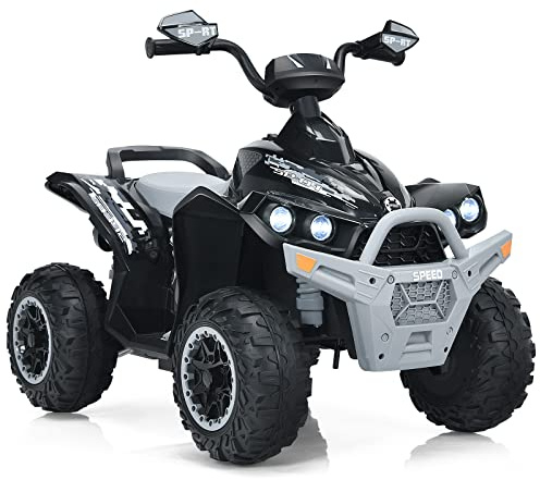 DREAMADE Quad Électrique Enfants 3-8Ans avec Vitesse Réglable,Voiture à Batterie 12V Multifonctions avec Marche Avant et Arrière,Lumières LED,Musique,Pédale,Klaxon,Charge 35KG (Noir)