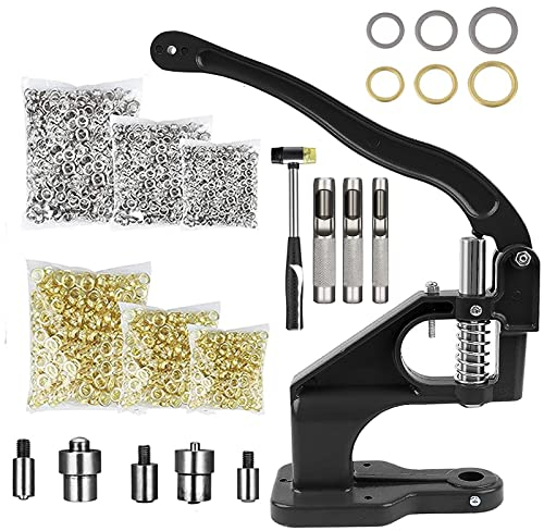 Handpresse Ösenmaschine Profi Ösenzangen Set, mit 3 Matrizen und 3000 Ösen (6mm,10mm,12mm), Austauschbar Ösenwerkzeug Nietenpresse Set, Ösenwerkzeug für Planen Kleidung, Gürtel Leder, Banner