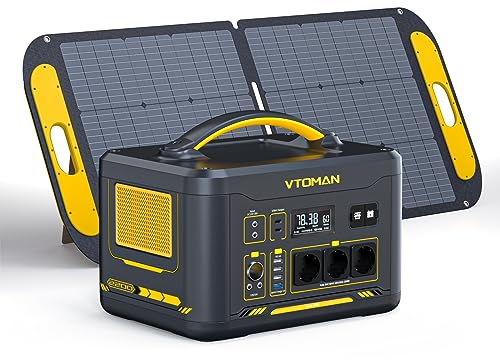 VTOMAN Jump 2200 Tragbare Powerstation mit 110W Solarpanel - 2200W/1548Wh LiFePO4 Batterie Solar Stromgenerator, Erweiterbare Kapazität auf 3096Wh für Camping, Reisen, Wohnmobil, Stromausfälle