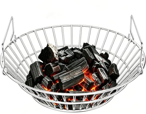 Foedo 14 tums kolkorg i rostfritt stål för Kamado Joe, silver | Kraftigt rostfritt stål, passar stora gröna ägg & Kamado Joe, vikbart handtag, enkel askborttagning, optimerat luftflöde.