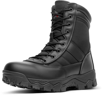NORTIV 8 Men's Tactical Military Work Boots Side Zipper Outdoor Motorcycle Combat Boots 8 Inches 2.0 Trooper-pro,Size 9.5,Black,TROOPER-PRO
