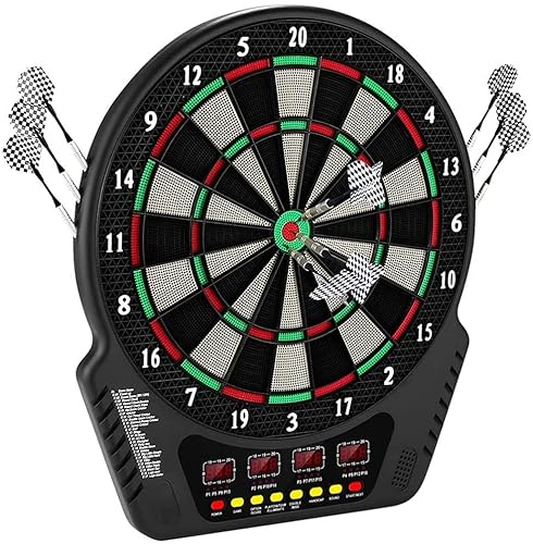 Elektronische Dartscheibe, Elektronik Dartspiel mit 4 LCD-Anzeige E Dardboard mit 6 Dartpfeil und 24 Pfeilkopf 27 Spiele 243 Spieloptionen E-Dartscheibe mit Ladeadapter Geeignet für mehrere Spieler