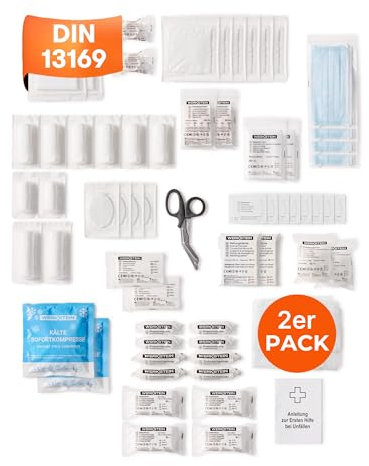 2x Erste Hilfe Nachfüllset DIN 13169:2021 inkl. Erste Hilfe Anleitung - Verbandskasten Nachfüllset DIN 13169 mit praktischen Innentaschen - DIN 13169 Nachfüllset für Betriebe - Verbandsmaterial Set