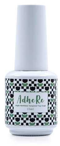 ADHERE Capa superior templada de alta dureza - 15 ml - Capa superior de esmalte de uñas en gel, acabado brillante en gel de color transparente para esmalte en gel UV LED