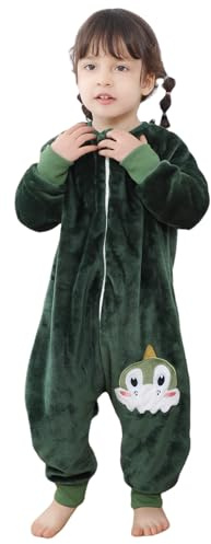 Sacco Nanna con Piedini Bambini Bambina, Invernale Flanella Pigiama Pagliaccetto Neonato, Maniche Lunghe & Gambe Separate Sacco a Pelo Cartone Tuta per Ragazze Ragazzi Monoclonio Verde 130(5-6 Anni)