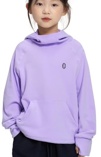 Rolanko Felpe con Cappuccio in Pile per Ragazze Maniche Lunghe Pullover con Cappuccio Leggero e Confortevole con Tasca, Abbigliamento Sportivo Caldo per Bambini, Viola, 7-8 Anni, 130
