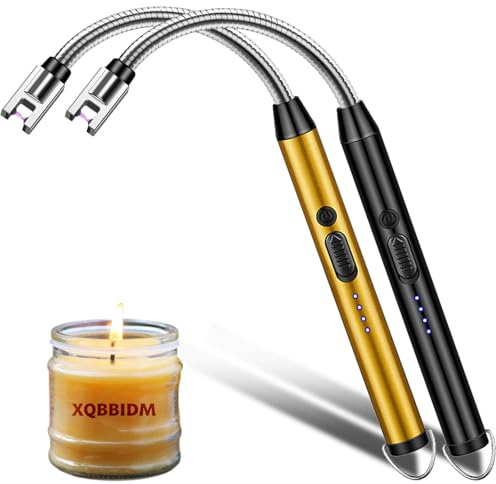 Electric Lighter, 2 Pack of USB Rechargeable Candle Lighter with Flexible Neck, 10.2-inch Arc Lighters With LED Battery Indicator and Safety Switch for Candle, Kitchen,Grill,Camping (Black-A+Gold-A)