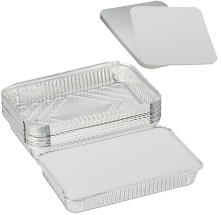 Relaxdays Bandeja Aluminio con Tapa, Set de 25, 1800 ml, Envases Barbacoa Cuadrados, Recipientes para Hornear, Plateado, Papel
