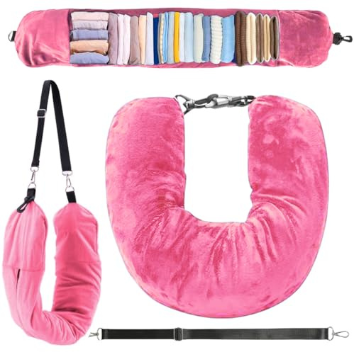 IKOPFLN Cuscino da viaggio riempibil cuscino cervicale Cuscino da viaggio aereo Cuscino Viaggio Riempibile,Cuscino da Viaggio Multifunzionale a Forma di U per Auto o in Aereo(Rosa)