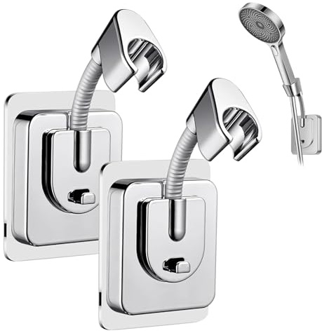 ePicsoa 2 Set Shower Head Holder, 360° Swivel Replacement Hand Shower Bracket, No Drilling, Adjustable Hand Shower Holder with Silicone Adapter for Bathroom, Wall Mounted, Universal Fit, Chrome