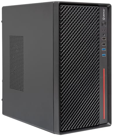 UNYKAch Caja de Ordenador Micro ATX NUMEN 300 Pro - 4 USB (2×3.0 + 2×2.0), Soporte ATX, GPU hasta 250 mm, Compacta Negra/roja, Ideal para Empresas, Comercios e Instituciones