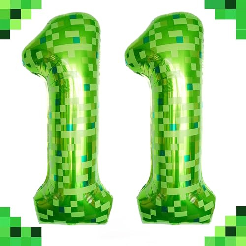 Tourima 11 Zahl Folienballon Grün 40 Zoll, Pixel Luftballon 11 Geburtstag Junge Mädchen, Zahlenballon Deko 11. Geburtstag Kinder, Geburtstagsdeko 11 Jahre, Ballon Zahlen, Folienballon 11