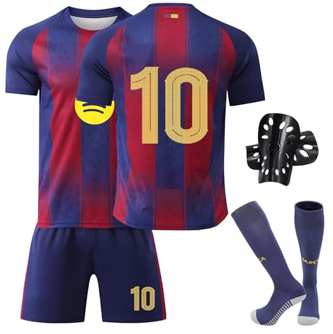 Pardofelis Maglia da calcio per ragazzi, maglia da calcio per bambini, in jersey, con maglietta e pantaloncini e parastinchi, Rosso-blu 10, 26