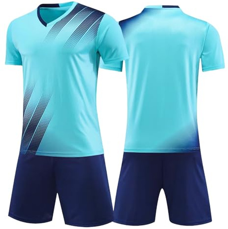 Keyck Conjunto Fútbol Niño, Equipación de Entrenamiento Camiseta y Pantalón Corto 2 Piezas, Ropa Deportiva para Entrenamiento y Partido Regalo de Fútbol para Niños Infantil 7-8 Años, Azul