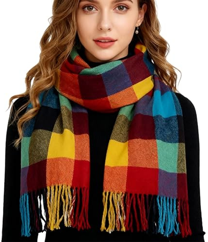 KASLCWA Mens Scarves, Tartan Scarves Long, Winter Soft Warm Tassel Scarf for Women, Plaid Tartan Reversible Check Tassel Ends Long Winter Scarve