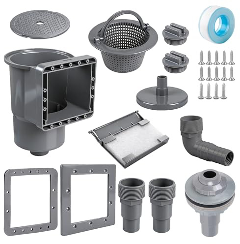 efuturetime Set Skimmer Piscina Fuori Terra 10 Pezzi, Skimmer da Parete con Bocchetta d'aspirazione, Grande Cestello Skimmer, Attacco Tubo 32/38 mm per Piscina a Parete d'Acciaio, Grigio