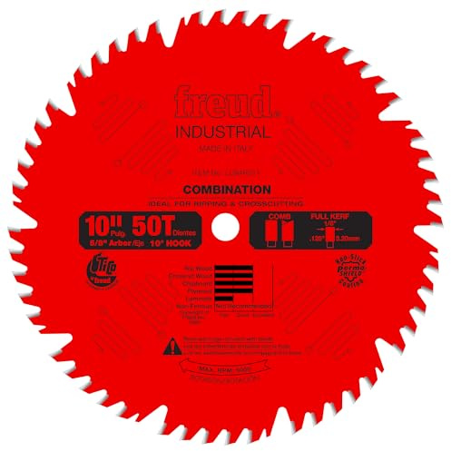 Freud Combination Saw Blade with Premium Tico Hi-Density Carbide Combination Blend for Maximum Performance - 10 Diameter, 50 Teeth, Comb Grind - LU84R011