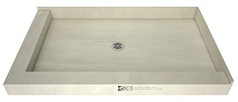 Tile Redi P3648C-DLRDPVZ Shower Pan Kit with Flashing, Center Drain- Double Curb Shower Base, 2 PVC Drain and Plate Included, 48 Width x 36 Depth