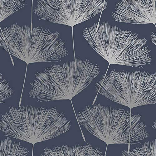 Glistening Fleur Wallpaper Holden Floral Metallic Textured Navy